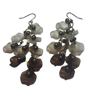 Translucent Acrylic Petal Dangle Earrings With Brass Accents Shades of Brown